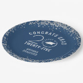 Moderner Abschluss Blue Imitats Silver Glitzer Pappteller (Schrägansicht)