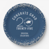 Moderner Abschluss Blue Imitats Silver Glitzer Pappteller (Vorderseite)