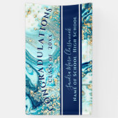 Moderner Abschluss Blue Marble Swirl Gold Glitzer Banner (Vertikal)