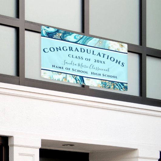 Moderner Abschluss Blue Marble Swirl Gold Glitzer  Banner (Äußeres Gebäude)