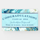 Moderner Abschluss Blue Marble Swirl Gold Glitzer  Banner (Horizontal)