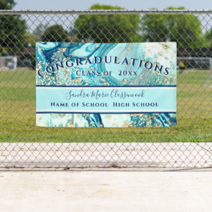 Moderner Abschluss Blue Marble Swirl Gold Glitzer Banner