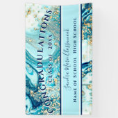 Moderner Abschluss Blue Marble Swirl Gold Glitzer Banner (Vertikal)