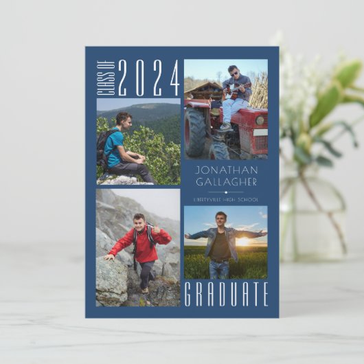 Moderner Abschluss Blue Vier Foto Ankündigung (Stehend Vorderseite)