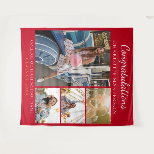 Moderner Abschluss-Collage Roter Hintergrund Wandteppich (Vorderseite (Horizontal))