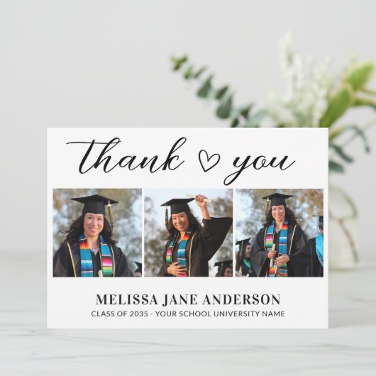 Moderner Abschluss Custom Graduate Herz 3 Foto Dankeskarte (Stehend Vorderseite)