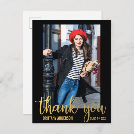 Moderner Abschluss Danke Gold (Leere Back) Postkarte (Vorne/Hinten)