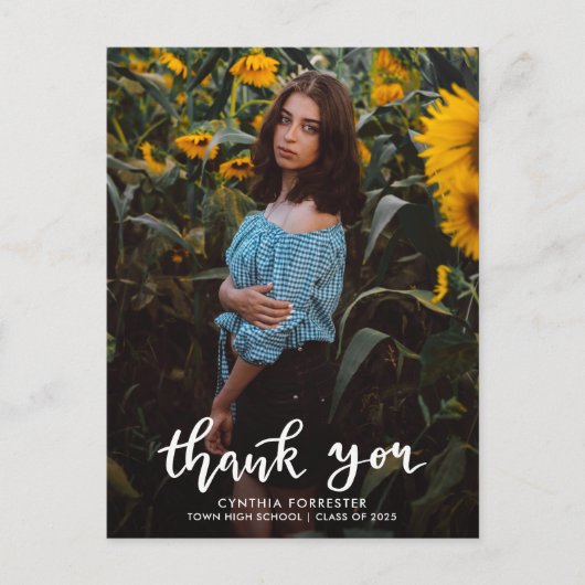 Moderner Abschluss Danke, Script Foto Postkarte (Vorderseite)