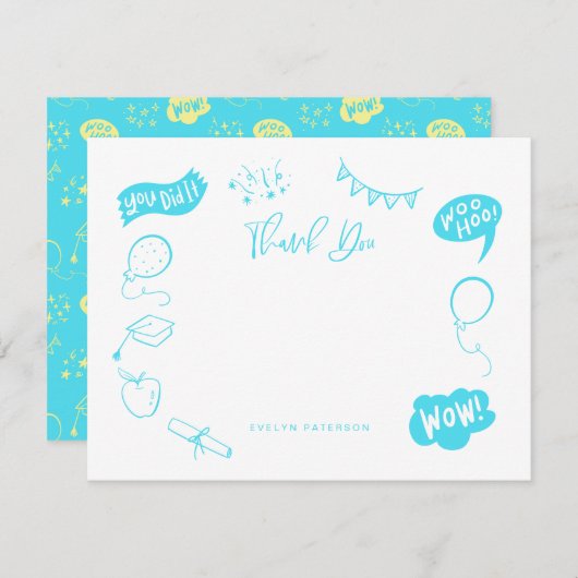 Moderner Abschluss Doodle Blue Limon Vielen Dank Mitteilungskarte (Vorne/Hinten)