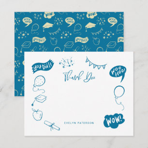 Moderner Abschluss Doodle Blue Vielen Dank Mitteilungskarte