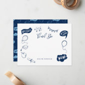 Moderner Abschluss Doodle Navy Blue Vielen Dank Mitteilungskarte (Vorderseite/Rückseite Beispiel)