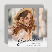 Moderner Abschluss | Elegantes Script Trendy Foto Ankündigung (Vorne/Hinten)