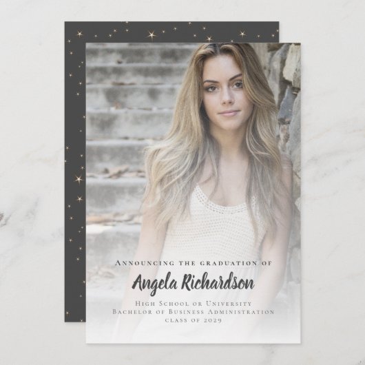 Moderner Abschluss Elegantes Script Typografy Foto Ankündigung (Vorne/Hinten)