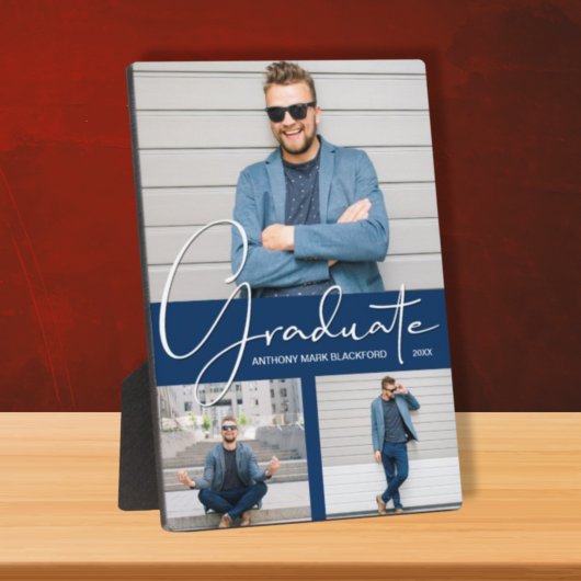 Moderner Abschluss Foto Collage Navy Blue Fotoplatte