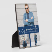 Moderner Abschluss Foto Collage Navy Blue Fotoplatte (Seite)