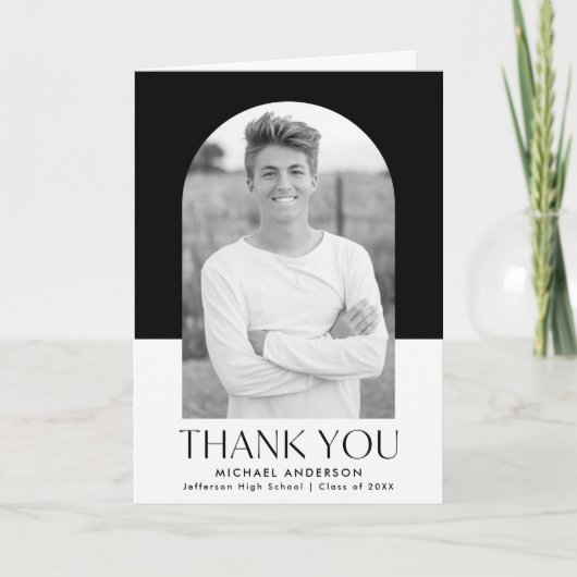 Moderner Abschluss für Arkadenblöcke in Schwarz un Dankeskarte (Vorderseite)