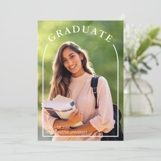 Moderner Abschluss für einfaches Skript-Foto Einladung (Stehend Vorderseite)