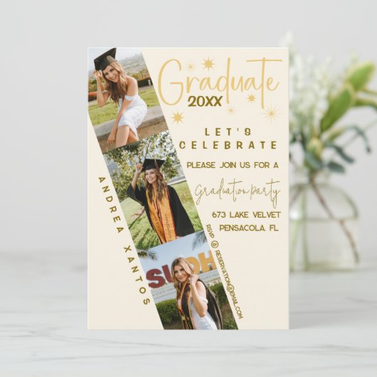 Moderner Abschluss für Elegante Kalligrafie Einlad Einladung (Stehend Vorderseite)