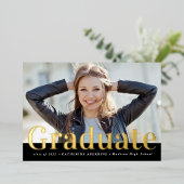 Moderner Abschluss für Foto aus Gold und Schwarz Folieneinladung (Stehend vorne)