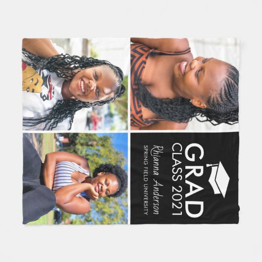 Moderner Abschluss für FotoCollage Keepake Graduat Fleecedecke (Vorderseite (Horizontal))