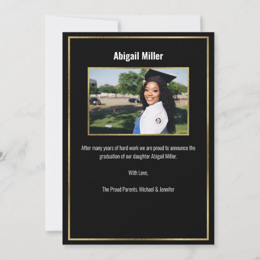 Moderner Abschluss für Lila und Gold-Script Ankündigung (Rückseite)