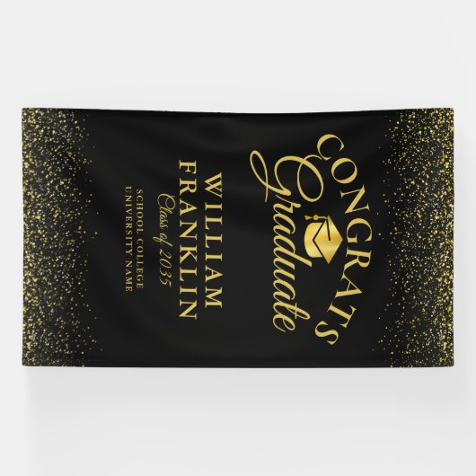 Moderner Abschluss für Schwarz und Gold Glitzer Banner (Horizontal)