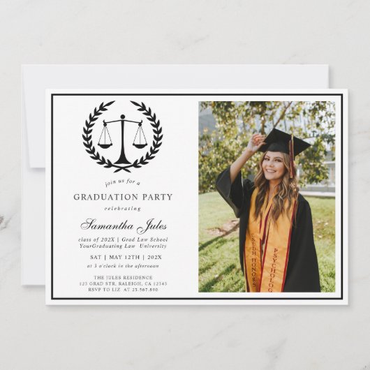 Moderner Abschluss für Script Foto Law School Einladung (Vorderseite)