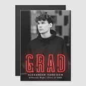 Moderner Abschluss für vertikales Foto in Red Neon Magneteinladung (Vorne/Hinten)