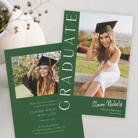 Moderner Abschluss für vertikales grünes Foto Einladung