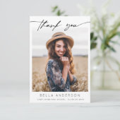 Moderner Abschluss Handgeschriebenes Script-Foto Dankeskarte (Stehend Vorderseite)