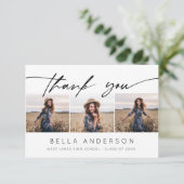 Moderner Abschluss Handgeschriebenes Skript 3 Foto Dankeskarte (Stehend Vorderseite)