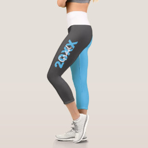 Moderner Abschluss in Blau, Weiß und Grau Capri Leggings