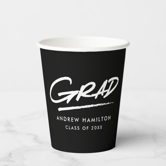 Moderner Abschluss in Grad-Schwarz und Weiß Pappbecher (Rückseite)