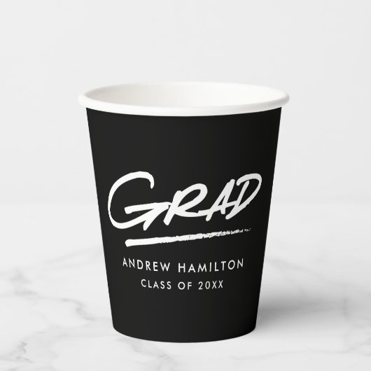 Moderner Abschluss in Grad-Schwarz und Weiß Pappbecher (Vorderseite)