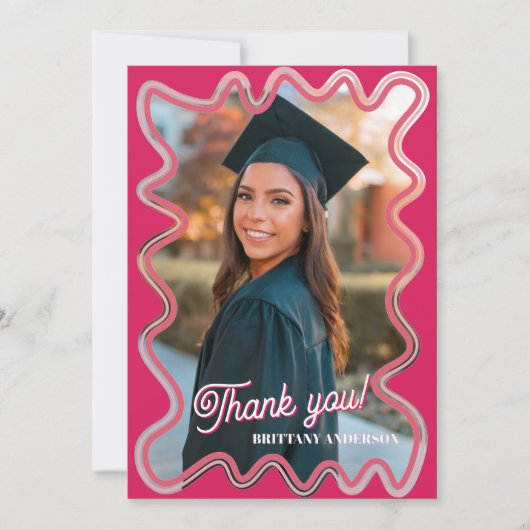 Moderner Abschluss in Rosa und Schwarz Dankeskarte (Vorderseite)