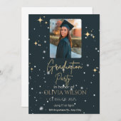 Moderner Abschluss in Schwarz und Gelb Einladung (Vorne/Hinten)