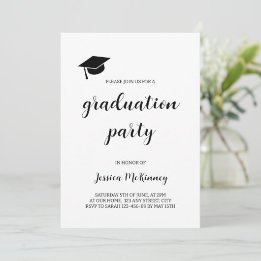 Moderner Abschluss in Schwarz und Weiß Einladung (Stehend Vorderseite)