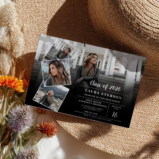 Moderner Abschluss in Schwarzweiß-Foto Einladung