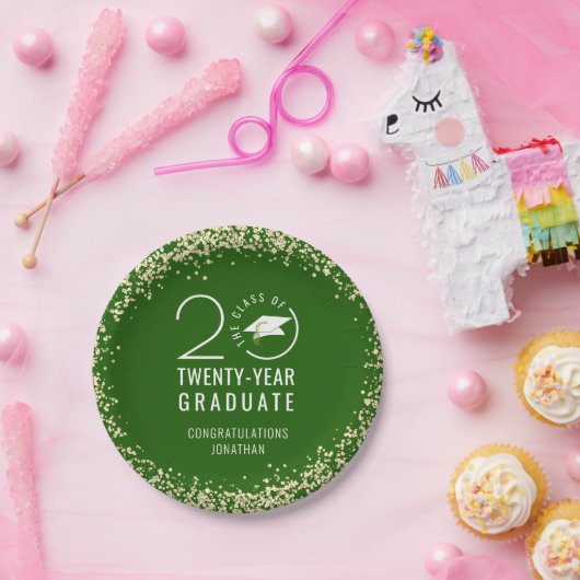 Moderner Abschluss-Klasse Jahr Grüne Gold Confetti Pappteller (Party)