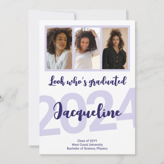 Moderner Abschluss Lila Skriptfotografie Ankündigung (Vorderseite)