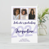 Moderner Abschluss Lila Skriptfotografie Einladung (Stehend Vorderseite)