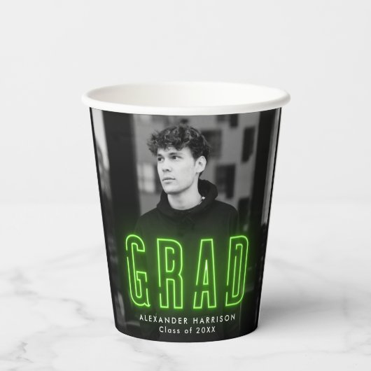 Moderner Abschluss Lime Green Neon Pappbecher (Rückseite)