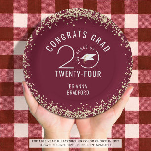 Moderner Abschluss Maroon Imitate Gold Glitzer Pappteller