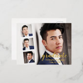 Moderner Abschluss mit 4 Fotos Folie Einladungspostkarte (Vorderseite/Rückseite)