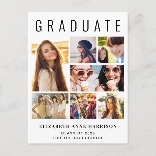 Moderner Abschluss mit 8 Fotos Ankündigungspostkarte (Vorderseite)