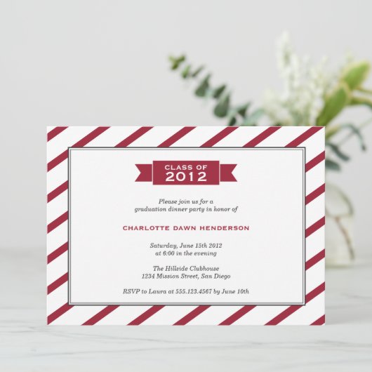 Moderner Abschluss mit Farbband Einladung (Stehend Vorderseite)