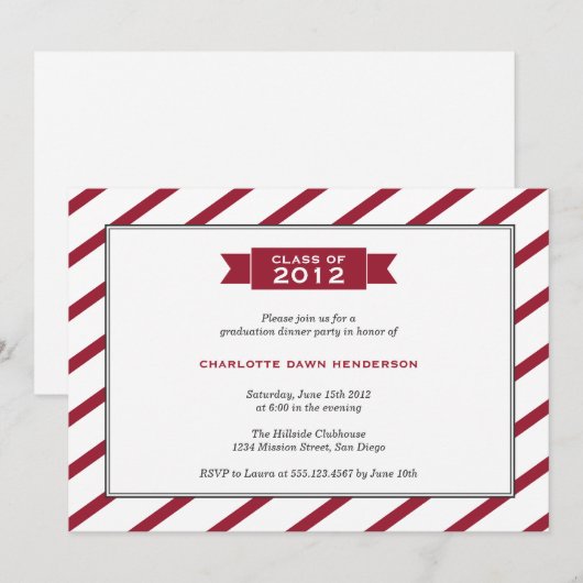 Moderner Abschluss mit Farbband Einladung (Vorne/Hinten)