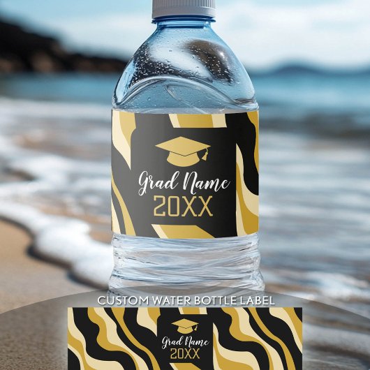 Moderner Abschluss mit Funky-Muster und Name Wasserflaschenetikett