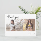 Moderner Abschluss mit Handschrift und zwei Fotos Dankeskarte (Stehend Vorderseite)