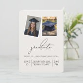 Moderner Abschluss mit zwei Fotos | elegant Einladung (Stehend Vorderseite)